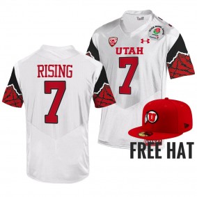 Utah Utes Cameron Rising 2022 Rose Bowl White College Football Playoff Jersey Free Hat